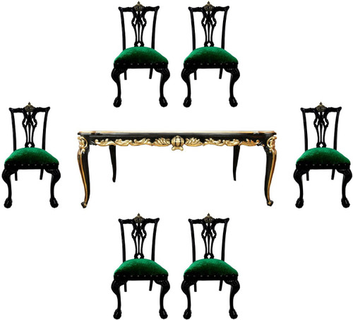 PARIS BAROQUE DINING SET, BLACK AND EMERALD GREEN