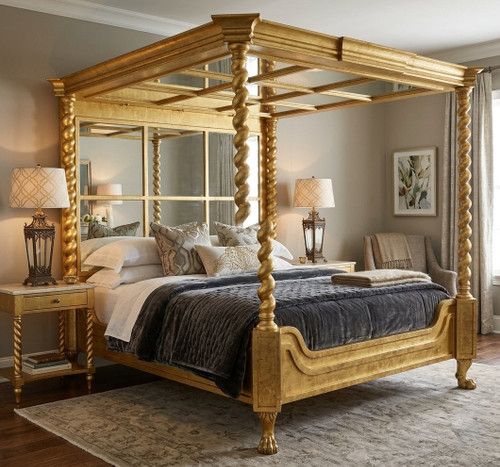Tudor Royal Canopy Bed Gold Gilt