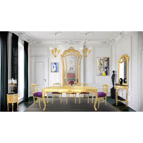 MARSEILLE BAROQUE DINING SET GOLD LEAF WITH PURPLE VELVET