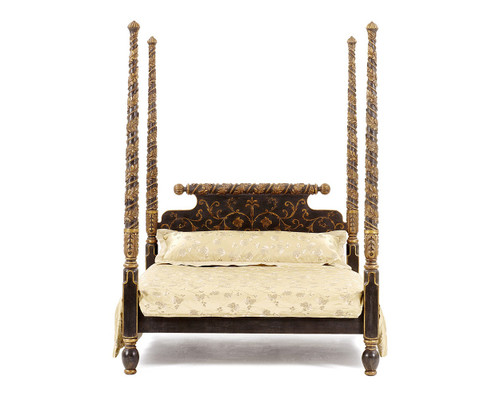 BORDEAUX ACANTHUS LEAF WOODEN FOUR POST BED