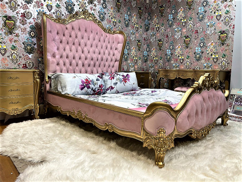 ALASKAN KING ROCOCO BEDROOM SET GOLD AND PINK