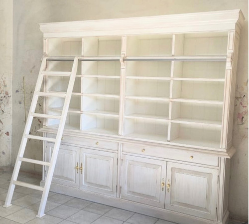 MODERN FRENCH FARMHOUSE BOOKCASE DISTRESSED WHITE