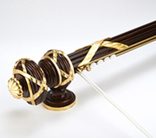 MAHOGANY AND GOLD 2 INCH AND 2 1/2 INCH WOOD CURTAIN POLES WITH TRACKS