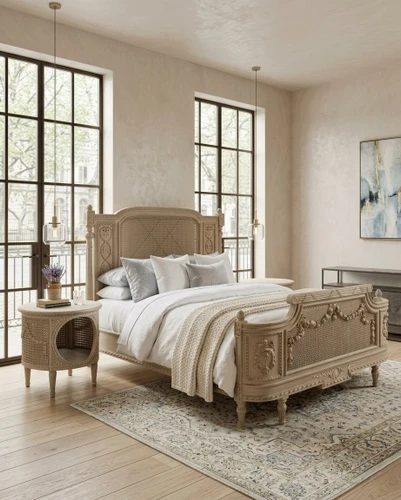 Bordeaux Louis XVI Rattan Bed – Hand-Carved Solid Beech Wood Frame
