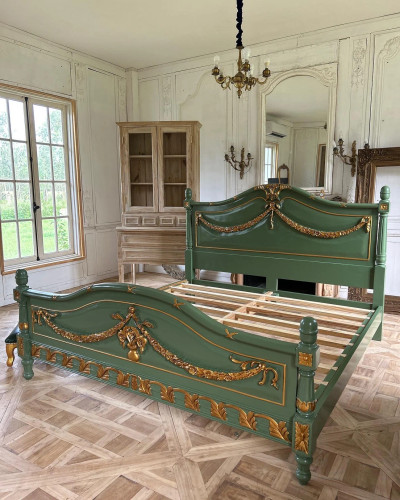 MARSEILLE LOUIS XVI BED FRAME GREEN AND GOLD