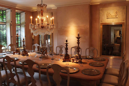 LOUIS XV LARGE OAK DINING TABLE SET