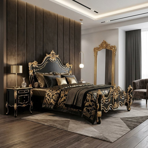 Jolene Luxury Rococo Bed Frame – Noir & Gold