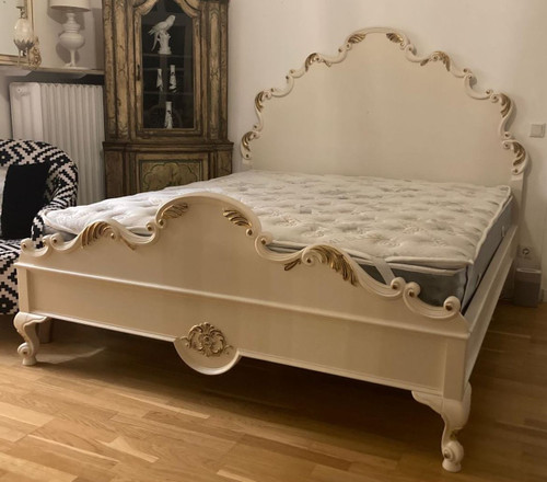 CREAM AND GOLD BAROQUE BED FRAME