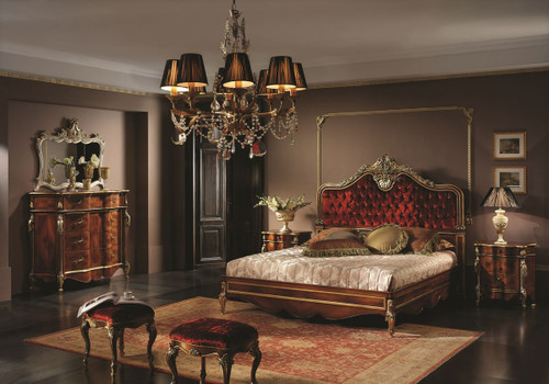 Luxury Baroque Bordeaux Tufted Bedroom Set