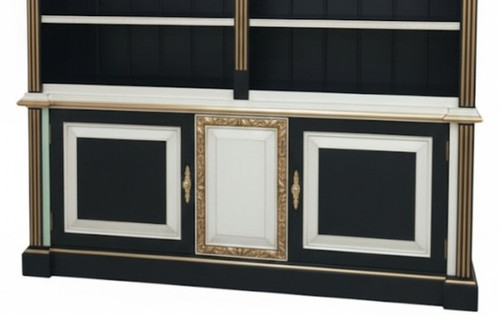 CHATEAU DE VERSAILLES BAROQUE WIDE BOOKCASE BLACK WHITE AND GOLD