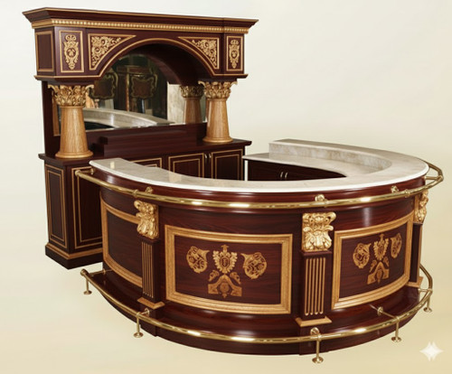 MAHOGANY AND GOLD HORSESHOE HOME BAR