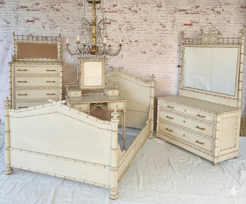 COASTAL BEDROOM SET DISTRESSED ANTIQUE CREAM