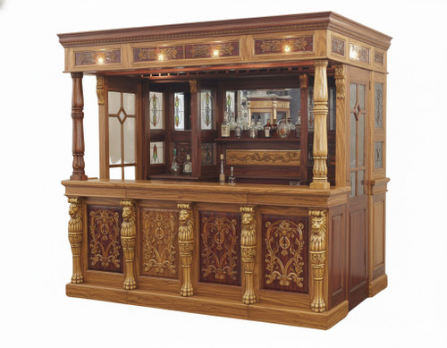 MAHOGANY AND GOLD CANOPY PUB BAR FOR HOME