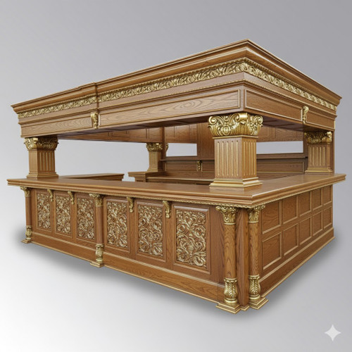 NATURAK OAK AND GOLD VICTORIAN GOTHIC CANOPY PUB BAR
