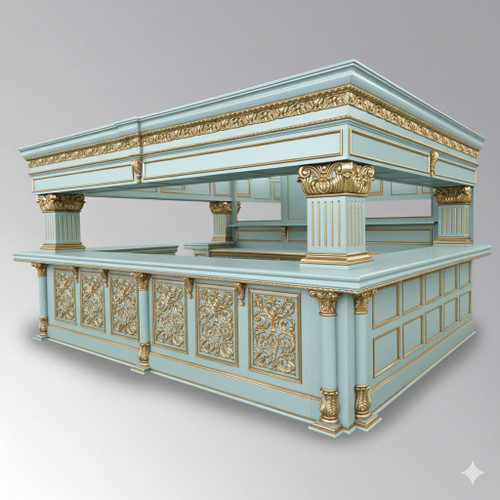 BLUE AND GOLD VICTORIAN GOTHIC CANOPY PUB BAR