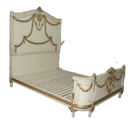 CREAM AND GOLD BED WITH HIGH HEADBOARD