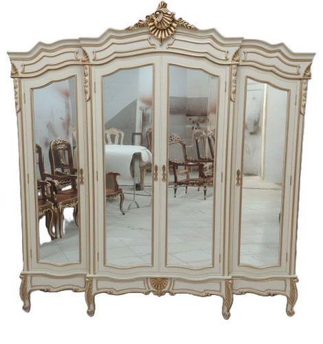 WIDE FRENCH ARMOIRE CREAM AND GOLD