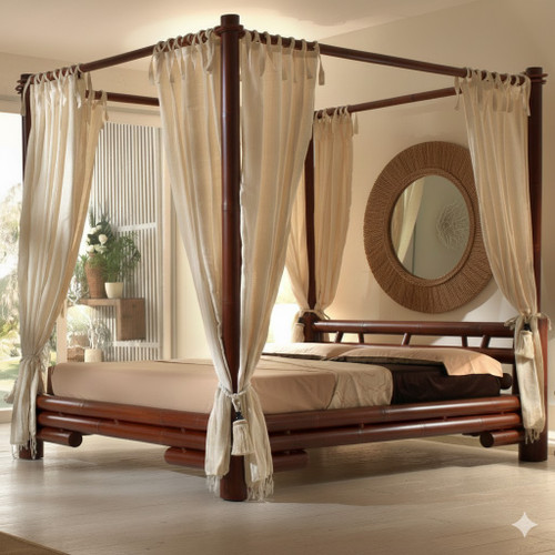 MAHOGANY FAUX BAMBOO CANOPY BED