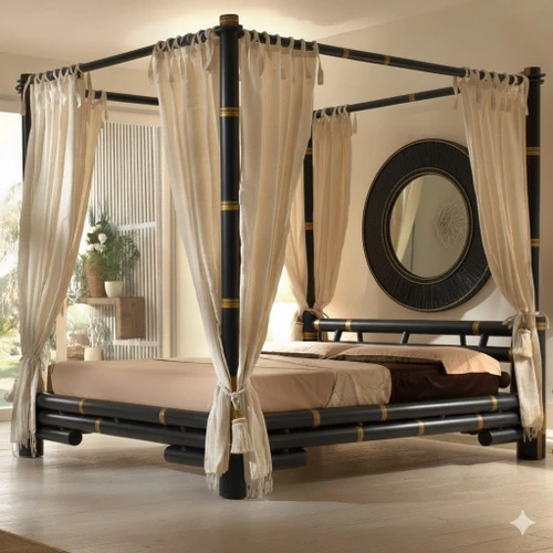 BLACK AND GOLD FAUX BAMBOO CANOPY BED