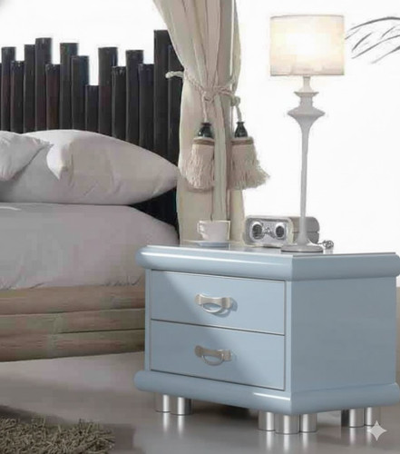 LUXURY BAMBOO CANOPY BED BLUE AND SILVER