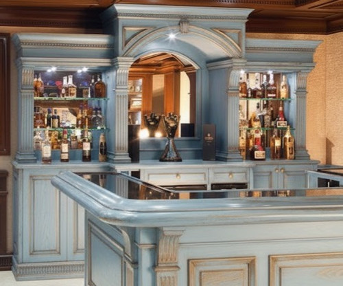 CLASSIC RESIDENTIAL HOME BAR BLUE AND GOLD