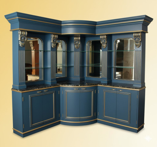 BLUE AND GOLD CORNER HOME BAR