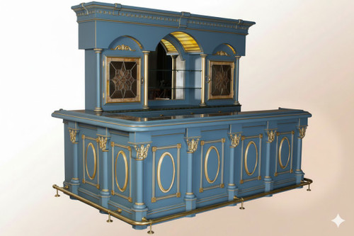 CADET BLUE AND GOLD VICTORIAN SALOON PUB BAR