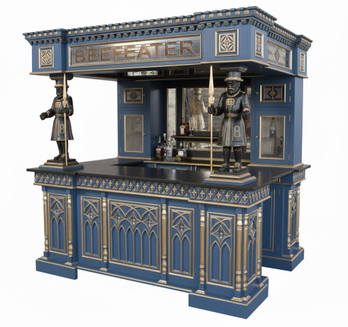 THE BEEFEATER CUSTOM HOME PUB BAR CADET BLUE AND GOLD