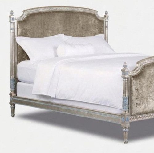 Louis XVI Bed Paris Ritz-Carlton Style Antique Silver & Blue