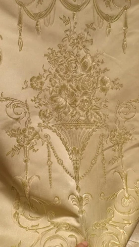 Versailles Neoclassical Floral Urn & Swag Brocade Satin fabric Gold