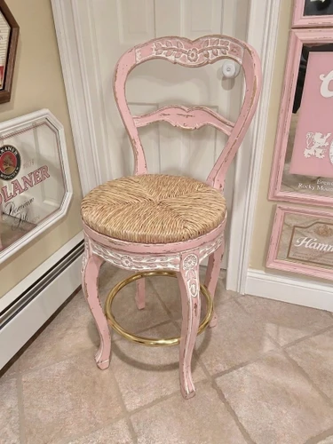 French Ladderback counter-height swivel stool in Pink and White