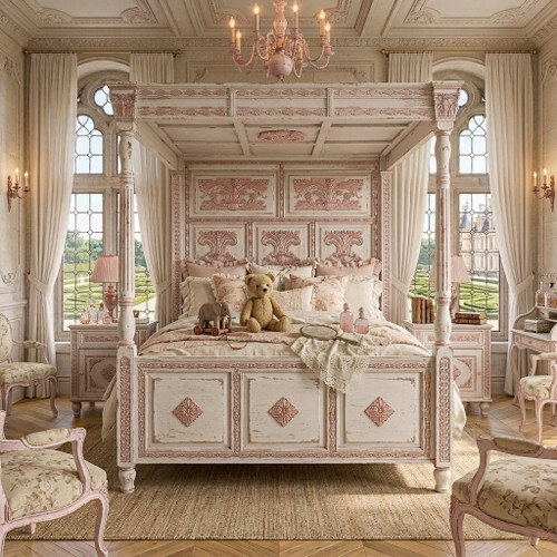DISTRESSED SCRATCH WHITE & PINK SHABBY CHIC BED