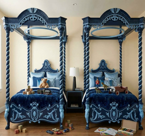 Tudor Royal Luxury Juvenile Canopy Bed – Midnight Blue & Powder Blue