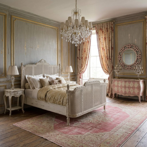  The Juliette Louis XIV Rattan Bed in Antique White Scratch