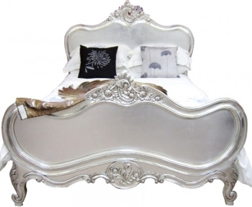 Provincial Luxury Carved Bed & Side Table Set, Silver