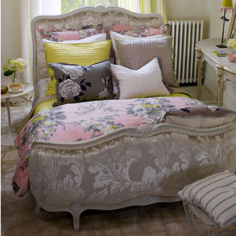 French Country bed with fabric by Designer Guild