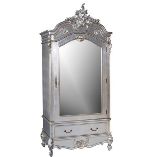 French Carved Armoire, Color Silver