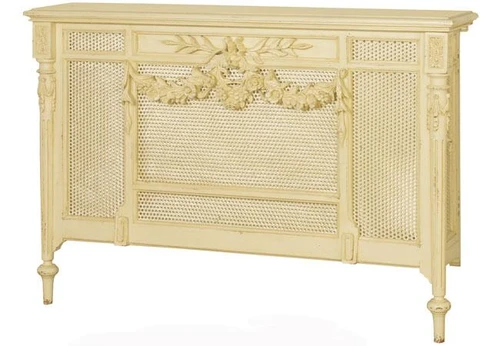 A beautiful French radiator cover shown in Chateau Cream.  This piece can also be ordered custom sizes.