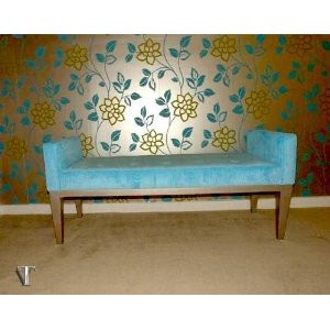 Upholstered Bench, Blue And Silver