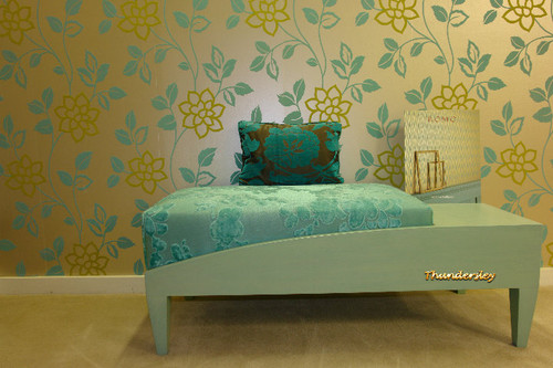 Upholstered Bench, Modern Blue Lacquered Telephone Bench