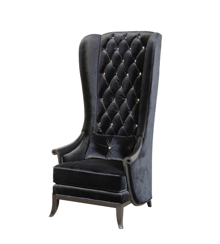 Modern Wing Chair, Velvet Highback Chair shown in Grey Velvet