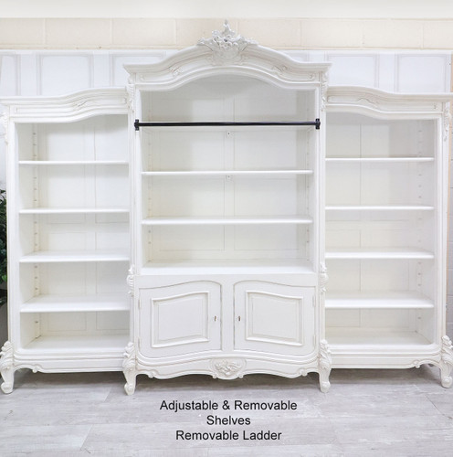 Bookcase, French Carved Bookcase Display with ladder