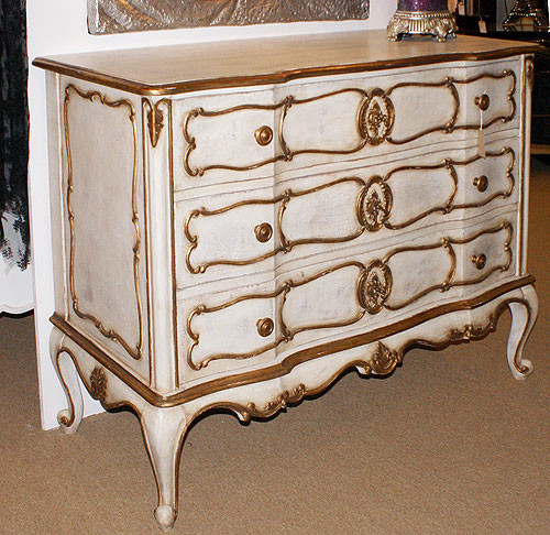 Marie Antoinette Chest of Drawers, 3 Drawers Antique White & Gold