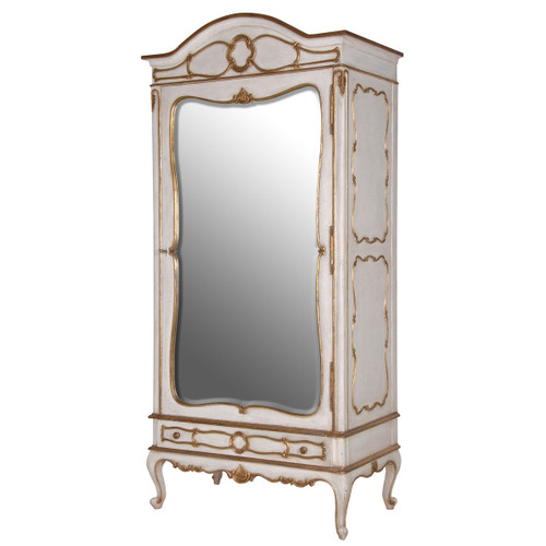 Marie Antoinette Mirrored Armoire, Antique White & Gold