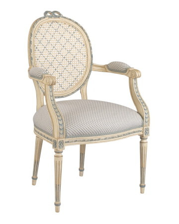 Louis XVI Armchair & Side Chair, bow-knot caned-back