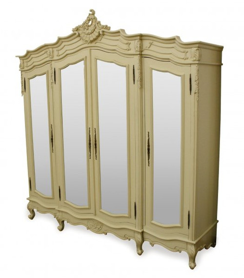 French Carved Wardrobe, 4 Door Ivory