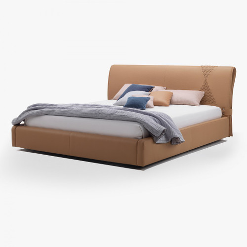 Leather Bed, Beige Soft Leather