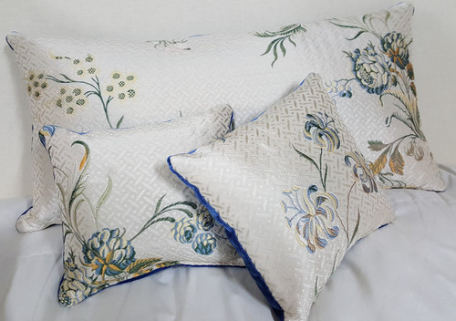 Silk Floral Boudoir Pillow, White Multi