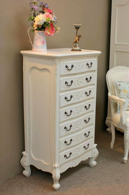 Rococo 7 Drawer Chest, Antique White
