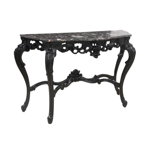 MARBLE & CARVED WOOD CONSOLE TABLE 